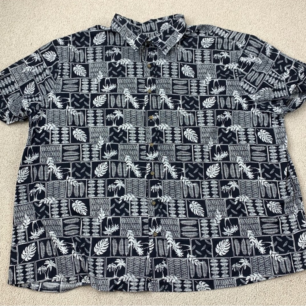 HB Hawaiian Shirt Men's 4XL Short Sleeve 100%‎ Cotton Black/White Leaves